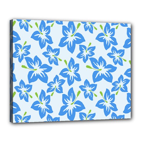 Hibiscus Flowers Seamless Blue Canvas 20  X 16 