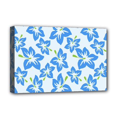 Hibiscus Flowers Seamless Blue Deluxe Canvas 18  X 12  