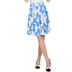 Hibiscus Flowers Seamless Blue A-line Skirt