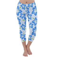 Hibiscus Flowers Seamless Blue Capri Winter Leggings 