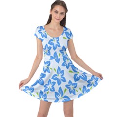 Hibiscus Flowers Seamless Blue Cap Sleeve Dresses by Mariart