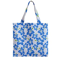 Hibiscus Flowers Seamless Blue Zipper Grocery Tote Bag by Mariart