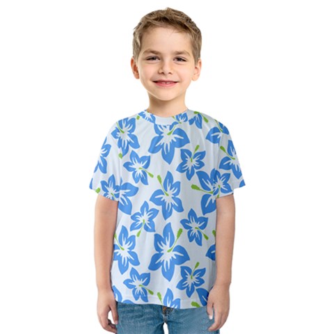 Hibiscus Flowers Seamless Blue Kids  Sport Mesh Tee by Mariart