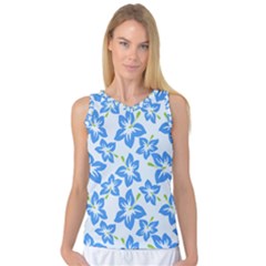 Hibiscus Flowers Seamless Blue Women s Basketball Tank Top by Mariart