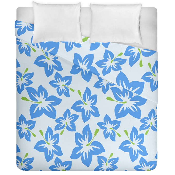 Hibiscus Flowers Seamless Blue Duvet Cover Double Side (California King Size)