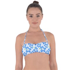 Hibiscus Flowers Seamless Blue Halter Bandeau Bikini Top