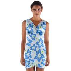 Hibiscus Flowers Seamless Blue Wrap Front Bodycon Dress