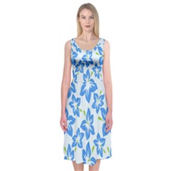 Hibiscus Flowers Seamless Blue Midi Sleeveless Dress by Mariart