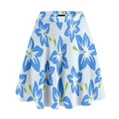 Hibiscus Flowers Seamless Blue High Waist Skirt