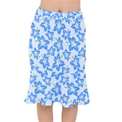 Hibiscus Flowers Seamless Blue Mermaid Skirt by Mariart