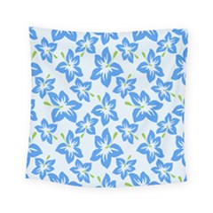 Hibiscus Flowers Seamless Blue Square Tapestry (small)