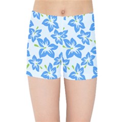 Hibiscus Flowers Seamless Blue Kids Sports Shorts