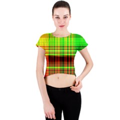 Line Light Neon Red Green Crew Neck Crop Top by Mariart