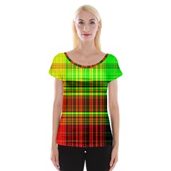 Line Light Neon Red Green Cap Sleeve Tops