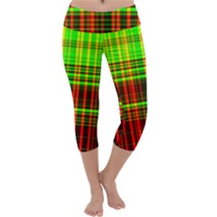 Line Light Neon Red Green Capri Yoga Leggings