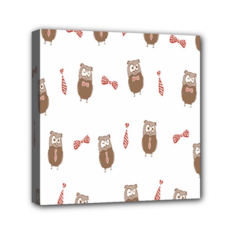 Insulated Owl Tie Bow Scattered Bird Mini Canvas 6  X 6  by Mariart