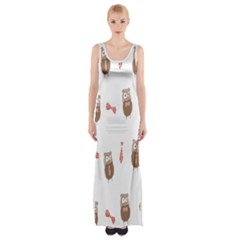 Insulated Owl Tie Bow Scattered Bird Maxi Thigh Split Dress by Mariart