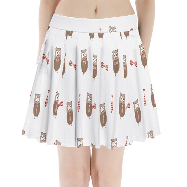 Insulated Owl Tie Bow Scattered Bird Pleated Mini Skirt