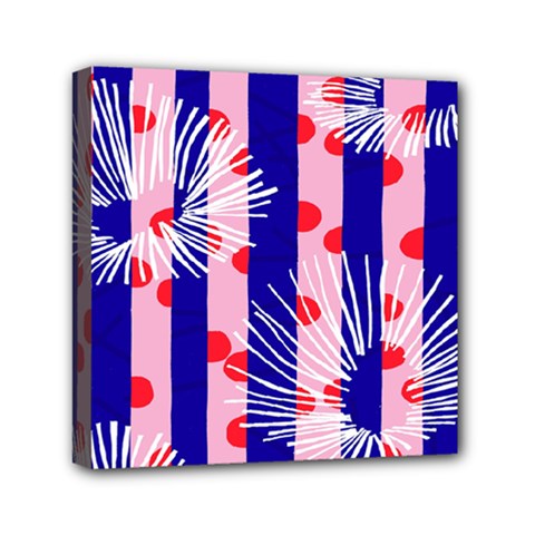 Line Vertical Polka Dots Circle Flower Blue Pink White Mini Canvas 6  X 6 