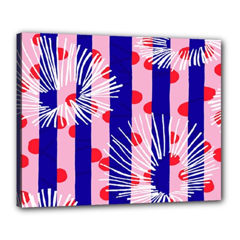 Line Vertical Polka Dots Circle Flower Blue Pink White Canvas 20  X 16  by Mariart