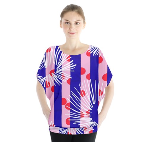 Line Vertical Polka Dots Circle Flower Blue Pink White Blouse by Mariart