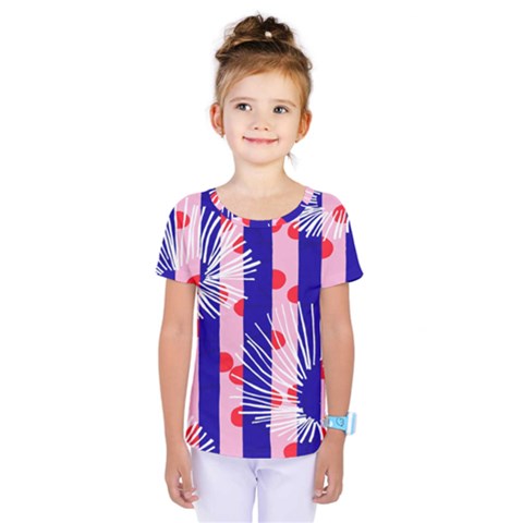 Line Vertical Polka Dots Circle Flower Blue Pink White Kids  One Piece Tee by Mariart