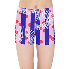 Line Vertical Polka Dots Circle Flower Blue Pink White Kids Sports Shorts by Mariart