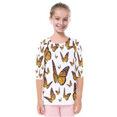 Butterfly Spoonflower Kids  Quarter Sleeve Raglan Tee