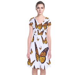 Butterfly Spoonflower Short Sleeve Front Wrap Dress