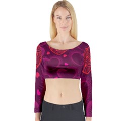 Love Heart Polka Dots Pink Long Sleeve Crop Top by Mariart