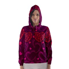 Love Heart Polka Dots Pink Hooded Wind Breaker (women) by Mariart