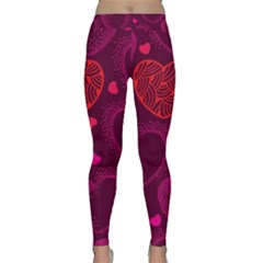 Love Heart Polka Dots Pink Classic Yoga Leggings by Mariart