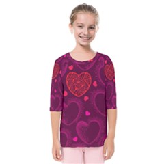 Love Heart Polka Dots Pink Kids  Quarter Sleeve Raglan Tee