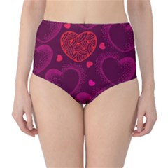 Love Heart Polka Dots Pink High-waist Bikini Bottoms by Mariart