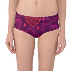 Love Heart Polka Dots Pink Mid-waist Bikini Bottoms by Mariart