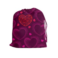 Love Heart Polka Dots Pink Drawstring Pouches (extra Large) by Mariart