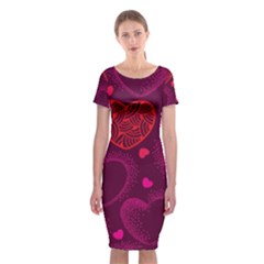 Love Heart Polka Dots Pink Classic Short Sleeve Midi Dress by Mariart