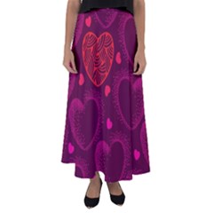 Love Heart Polka Dots Pink Flared Maxi Skirt by Mariart