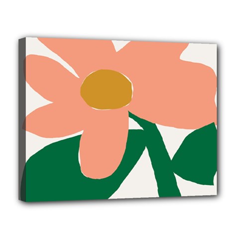 Peach Sunflower Flower Pink Green Canvas 14  X 11  by Mariart