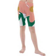 Peach Sunflower Flower Pink Green Kids  Mid Length Swim Shorts by Mariart