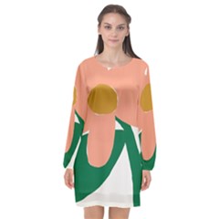 Peach Sunflower Flower Pink Green Long Sleeve Chiffon Shift Dress 