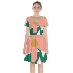 Peach Sunflower Flower Pink Green Short Sleeve Bardot Dress