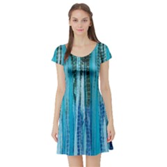 Line Tie Dye Green Kaleidoscope Opaque Color Short Sleeve Skater Dress by Mariart