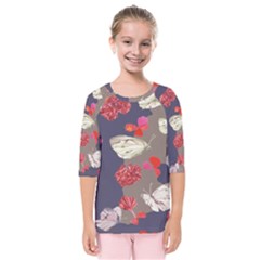 Original Butterfly Carnation Kids  Quarter Sleeve Raglan Tee