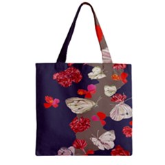 Original Butterfly Carnation Zipper Grocery Tote Bag by Mariart