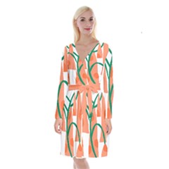 Portraits Plants Carrot Polka Dots Orange Green Long Sleeve Velvet Front Wrap Dress