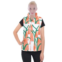 Portraits Plants Carrot Polka Dots Orange Green Women s Button Up Puffer Vest by Mariart