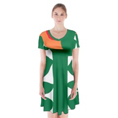 Portraits Plants Sunflower Green Orange Flower Short Sleeve V-neck Flare Dress