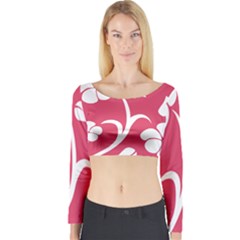 Pink Hawaiian Flower White Long Sleeve Crop Top