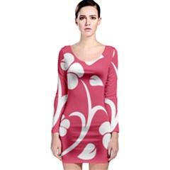 Pink Hawaiian Flower White Long Sleeve Bodycon Dress by Mariart